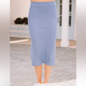 Blue Ribbed Knit Skirt